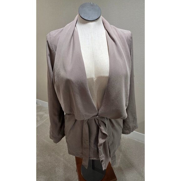 Draped Shawl Collar Taupe Open-Front Long Sleeve Jacket - Picture 8 of 12